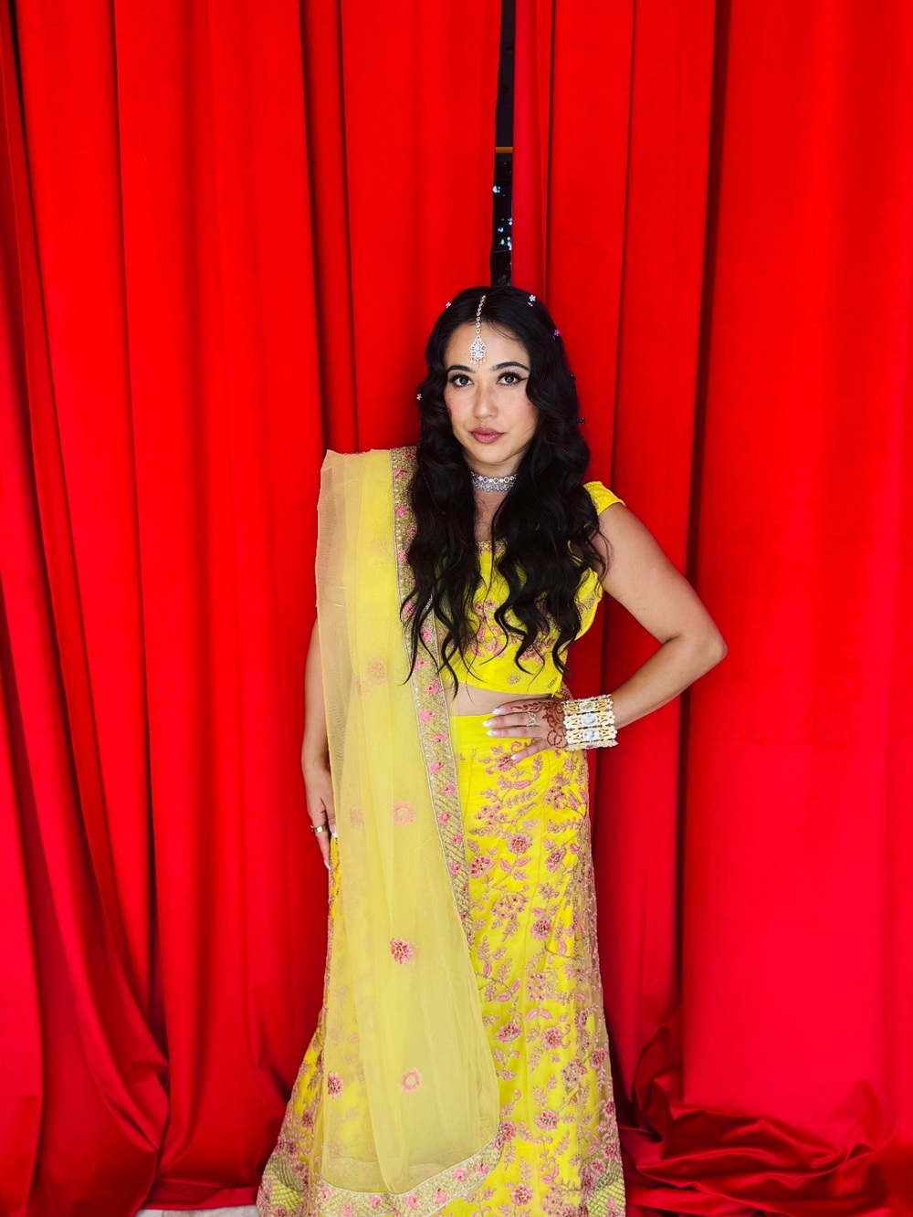 Yellow Embroidered Women's Skirt with Lehenga